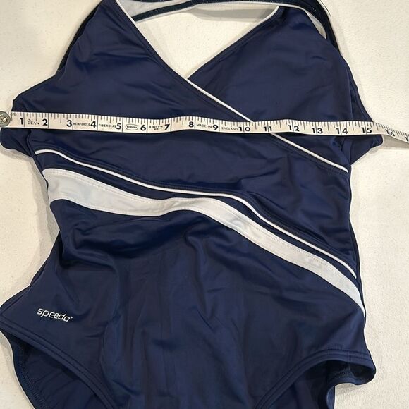 Speedo Swimsuit One Piece Women’s Navy Blue & White Bathing Suit Size 12 - Picture 6 of 8
